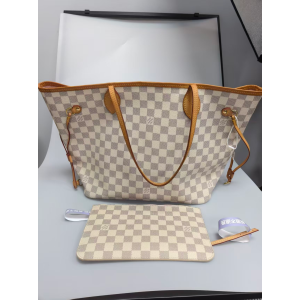 Preloved Louis Vuitton Neverfull MM tote bag in the Damier Azur canvas-26092838-BX