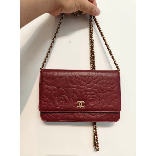 Preloved  Chanel Camellia Wallet on Chain in Red Lambskin-26092879-BX