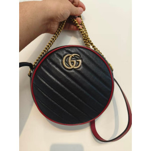Preloved Gucci GG Marmont Diagonal Mini Round Bag in Calf Leather -26092885-BX