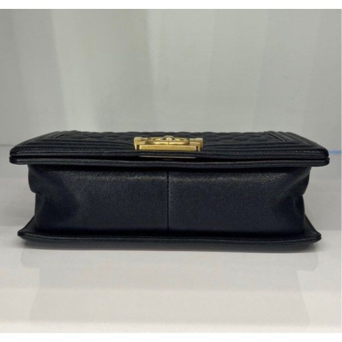 Chanel Medium Boy Caviar Leather Black Navy, Gold Tone Hardware