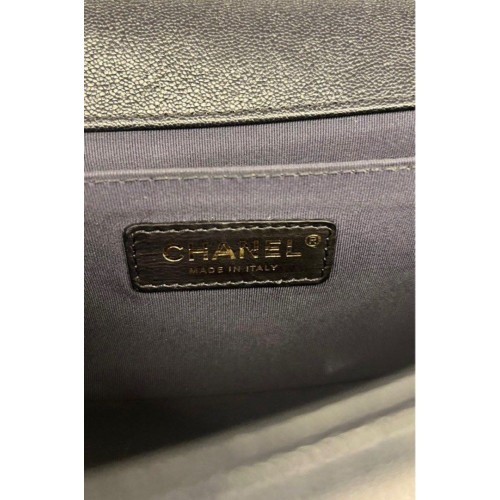 Chanel Medium Boy Caviar Leather Black Navy, Gold Tone Hardware