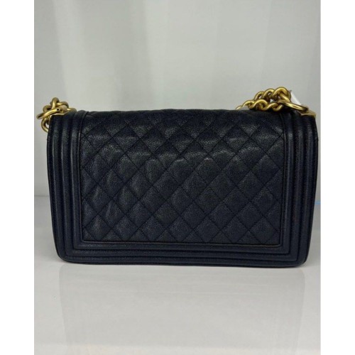 Chanel Medium Boy Caviar Leather Black Navy, Gold Tone Hardware