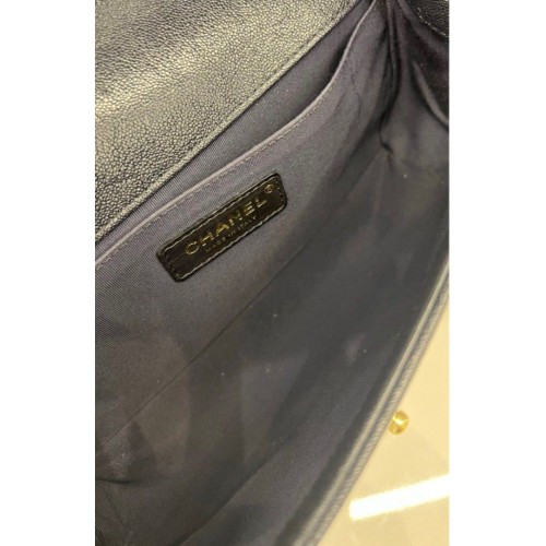Chanel Medium Boy Caviar Leather Black Navy, Gold Tone Hardware