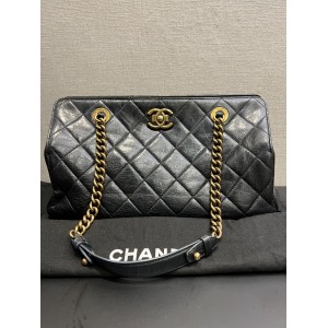 Chanel Calfskin Quilted CC Crown Tote Black, Gold Tone Hardware
