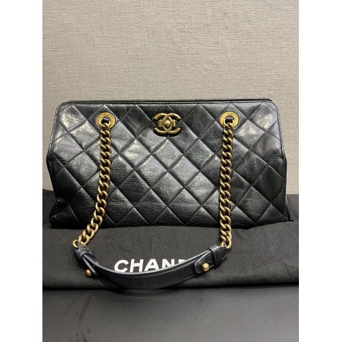 Chanel Calfskin Quilted CC Crown Tote Black, Gold Tone Hardware