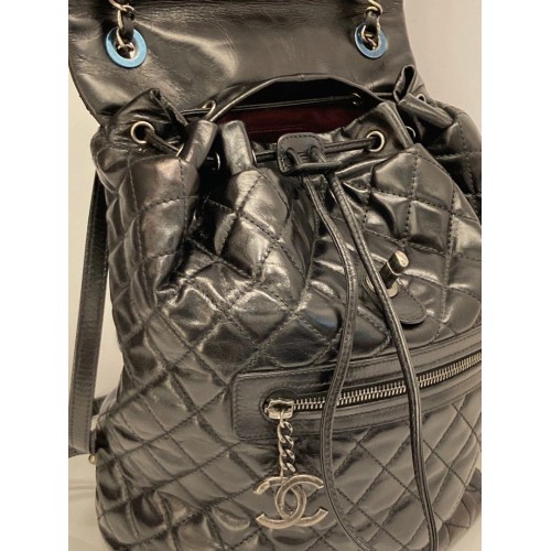 Chanel Quilted Backpack in Glazed Calfskin, Silver Hardware