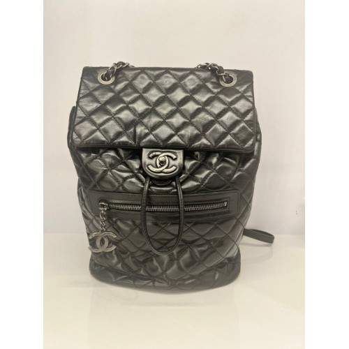 Chanel Quilted Backpack in Glazed Calfskin, Silver Hardware