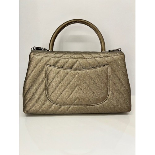 Chanel Coco Handle Medium Bronze Caviar Chevron Leather, Silver Hardware