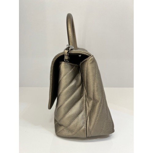 Chanel Coco Handle Medium Bronze Caviar Chevron Leather, Silver Hardware