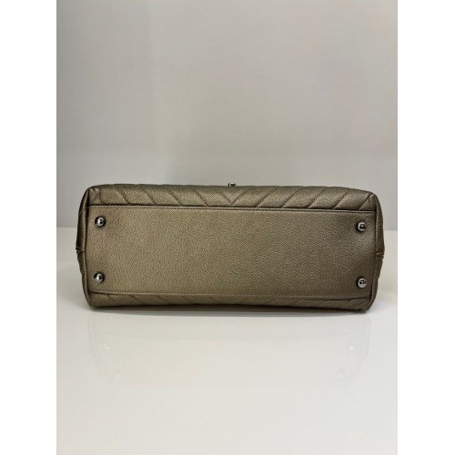 Chanel Coco Handle Medium Bronze Caviar Chevron Leather, Silver Hardware