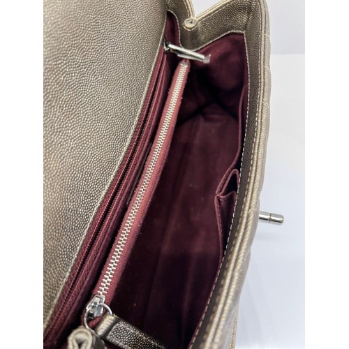 Chanel Coco Handle Medium Bronze Caviar Chevron Leather, Silver Hardware