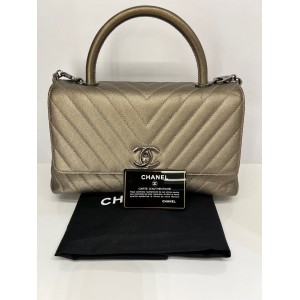 Chanel Coco Handle Medium Bronze Caviar Chevron Leather, Silver Hardware