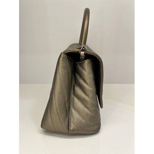 Chanel Coco Handle Medium Bronze Caviar Chevron Leather, Silver Hardware