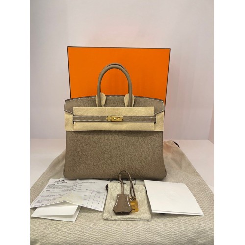 Hermes Birkin 25 Veau Togo 18 Etoupe, Gold Tone Hardware
