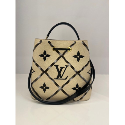 Louis Vuitton Neonoe MM Leather Cream/Black Color M46023, Gold Tone Hardware