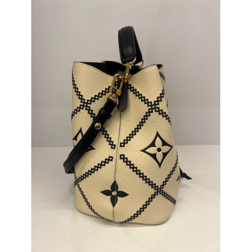 Louis Vuitton Neonoe MM Leather Cream/Black Color M46023, Gold Tone Hardware