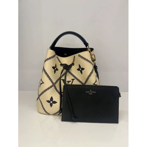 Louis Vuitton Neonoe MM Leather Cream/Black Color M46023, Gold Tone Hardware