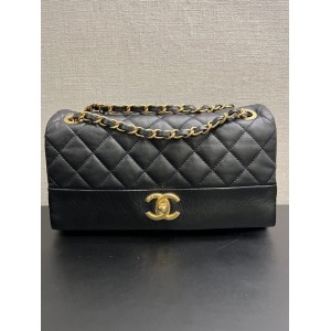 Chanel Soft Elegance Medium Handbag Black Lamb/Calf Leather