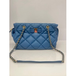 Ferragamo Vara Bow Shoulder Bag Blue, Gold Tone Hardware