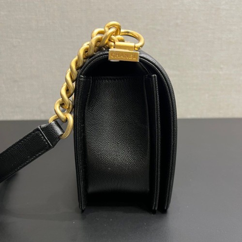 Chanel Medium Boy Caviar Black with gold Tone hardware Microchip