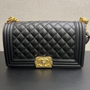 Chanel Medium Boy Caviar Black with gold Tone hardware Microchip