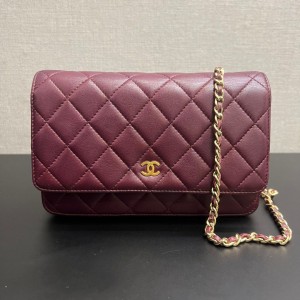 Chanel Classic Wallet on Chain Burgundy Lambskin, Gold Tone Hardware
