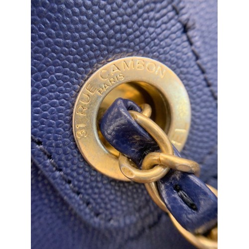 Chanel Deauville Blue Caviar Leather, Gold Tone Hardware