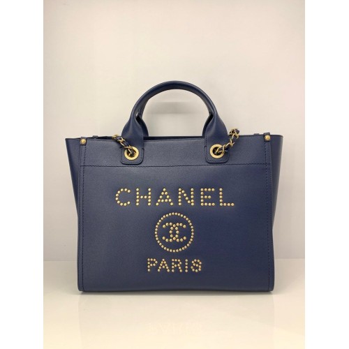 Chanel Deauville Blue Caviar Leather, Gold Tone Hardware