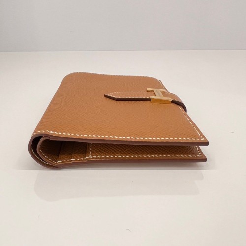 Hermes Bearn Compact Wallet Epsom Gold, Gold Tone Hardware