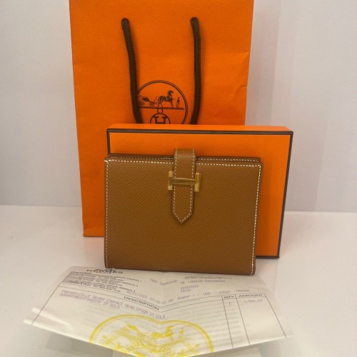 Hermes Bearn Compact Wallet Epsom Gold, Gold Tone Hardware