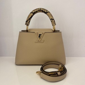 Louis Vuitton Capucines BB Handbag Galet Gray with Python Handle, Gold Tone Hardware