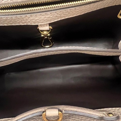Louis Vuitton Capucines BB Handbag Galet Gray with Python Handle, Gold Tone Hardware
