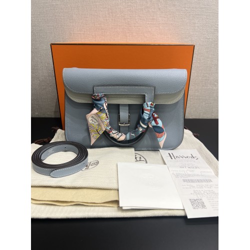 Hermes Halzan 25cm Evercolor J7 Blue Lin