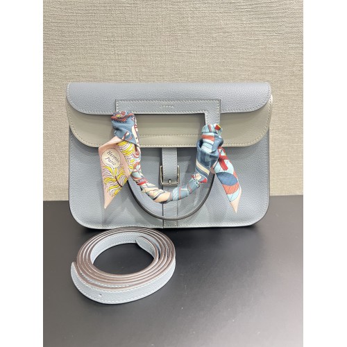 Hermes Halzan 25cm Evercolor J7 Blue Lin