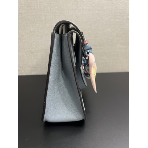 Hermes Halzan 25cm Evercolor J7 Blue Lin