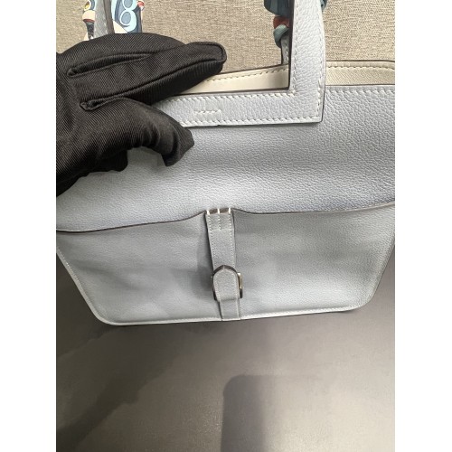 Hermes Halzan 25cm Evercolor J7 Blue Lin