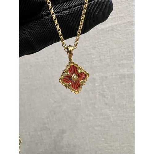 Buccellati Opera Tulle Yellow Gold Pendant with Logo Element and Red Enamel 