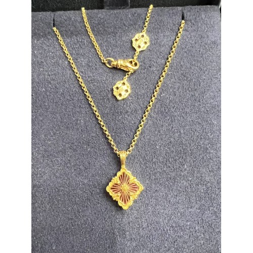 Buccellati Opera Tulle Yellow Gold Pendant with Logo Element and Red Enamel 