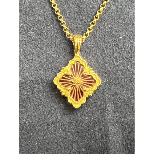 Buccellati Opera Tulle Yellow Gold Pendant with Logo Element and Red Enamel 