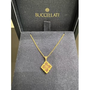 Buccellati Opera Tulle Yellow Gold Pendant with Logo Element and Red Enamel 