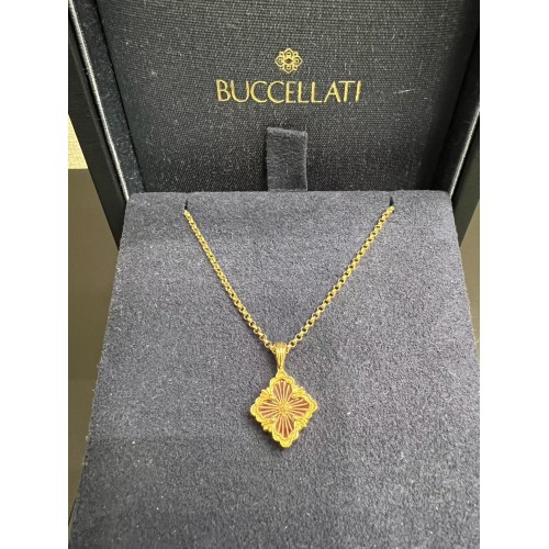 Buccellati Opera Tulle Yellow Gold Pendant with Logo Element and Red Enamel 