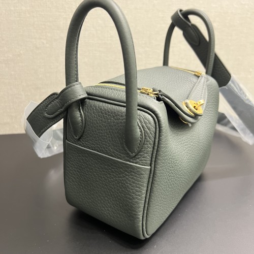 Hermes Lindy Mini II Taurillon Clemence Q0 Vert Mangrove
