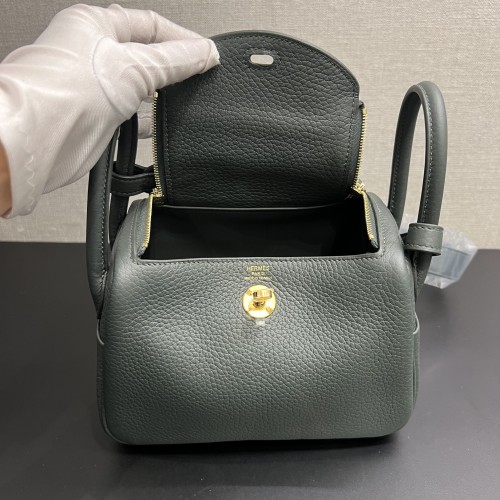 Hermes Lindy Mini II Taurillon Clemence Q0 Vert Mangrove