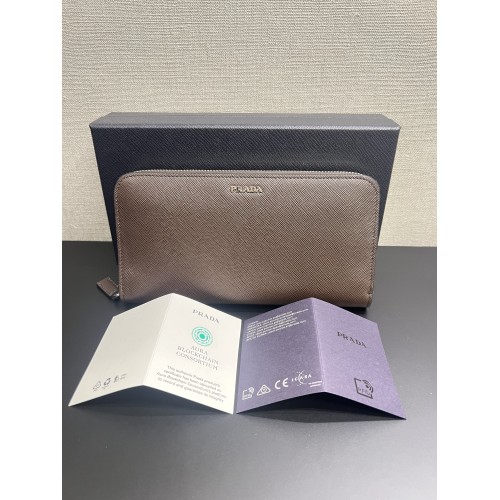 Prada Saffiano Zip Around Wallet Coffee/Baltic Blue 