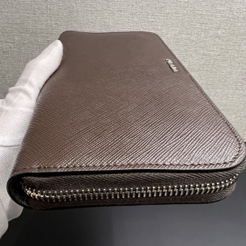 Prada Saffiano Zip Around Wallet Coffee/Baltic Blue 