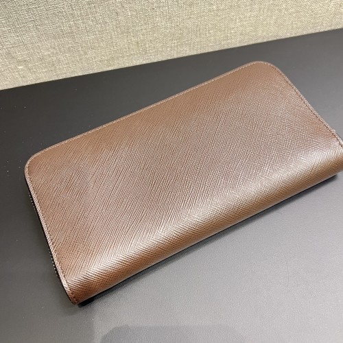 Prada Saffiano Zip Around Wallet Coffee/Baltic Blue 