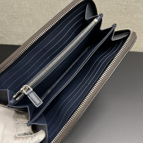 Prada Saffiano Zip Around Wallet Coffee/Baltic Blue 