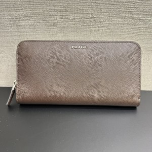Prada Saffiano Zip Around Wallet Coffee/Baltic Blue 