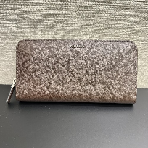 Prada Saffiano Zip Around Wallet Coffee/Baltic Blue 