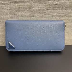 Prada Saffiano Zip Around Wallet Blue